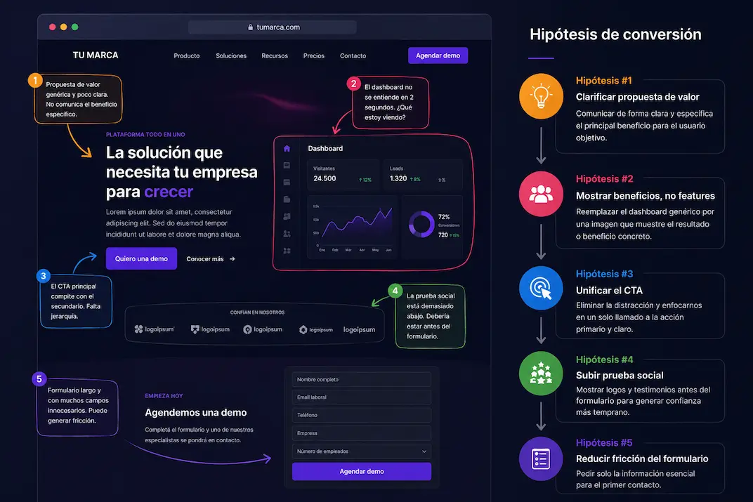 Diagnóstico CRO con hipótesis de conversión